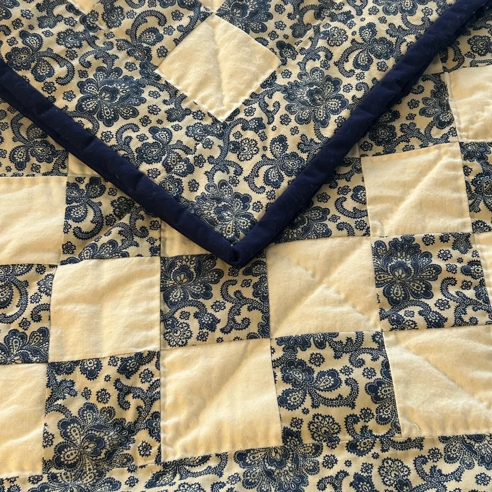 Classic Blue and White Paisley Patchwork Checkered Lap Quilt